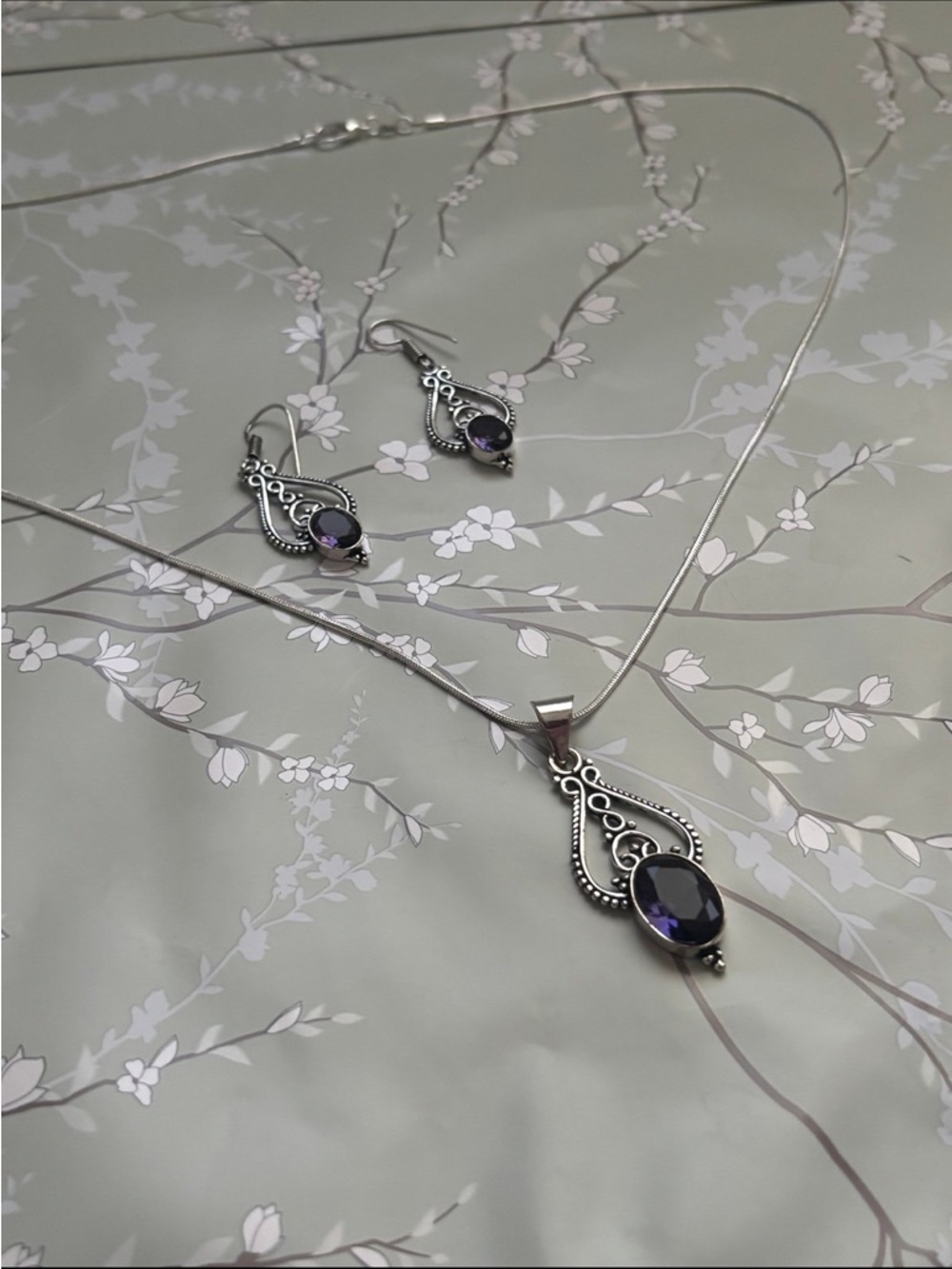 Amethyst sterling silver necklace and earrings